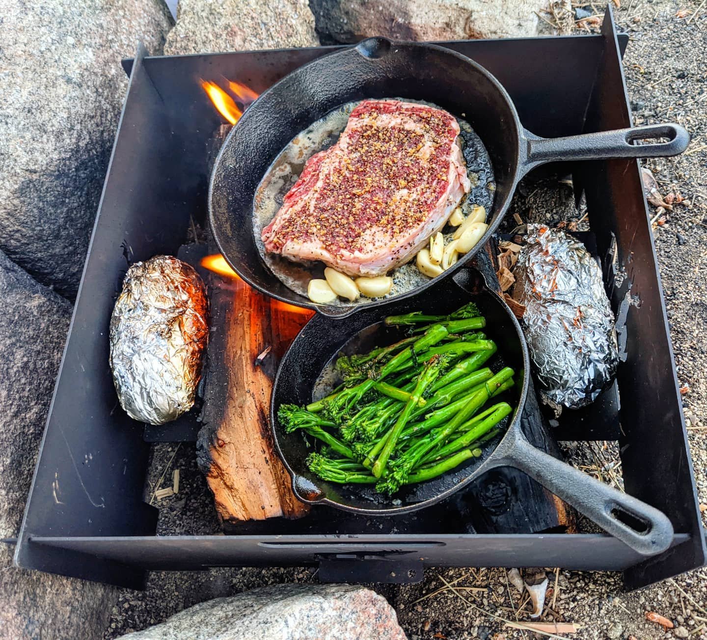 sauteing meat and vegetables on pants