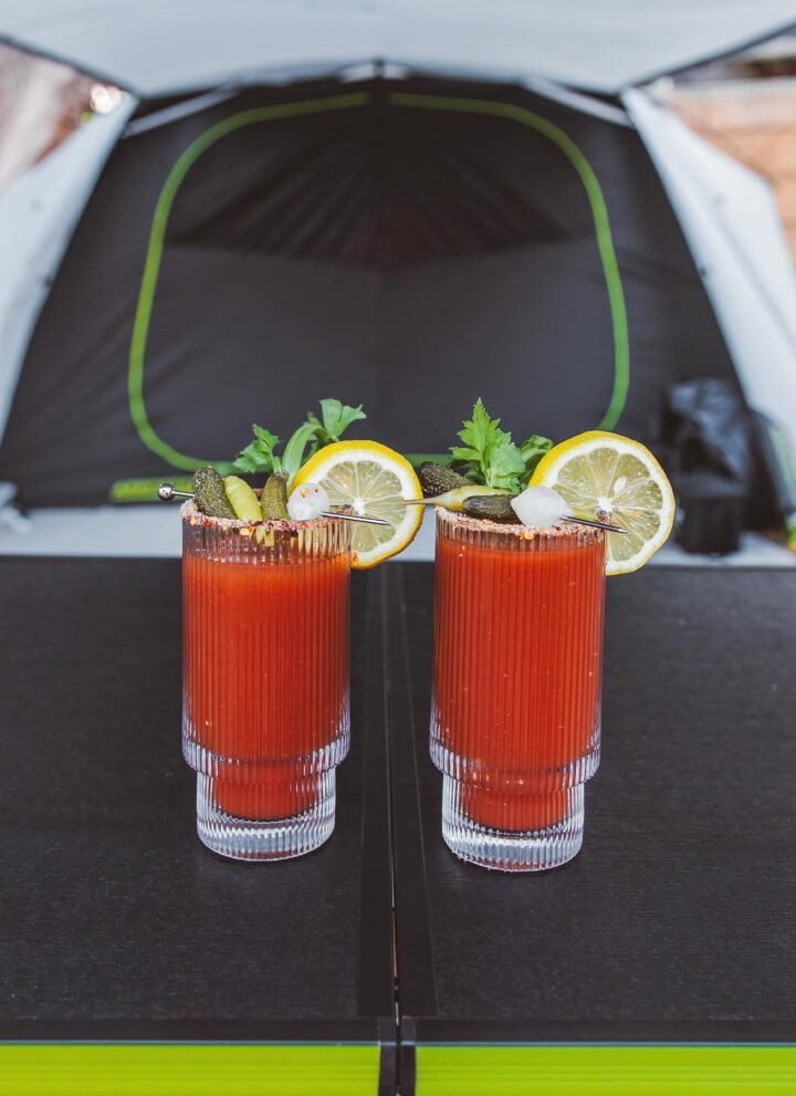 camping drinks under the tarp