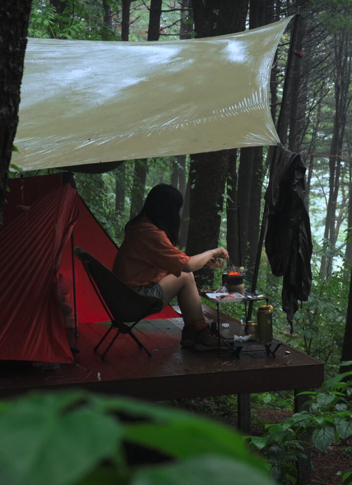 cooking and camping in rain