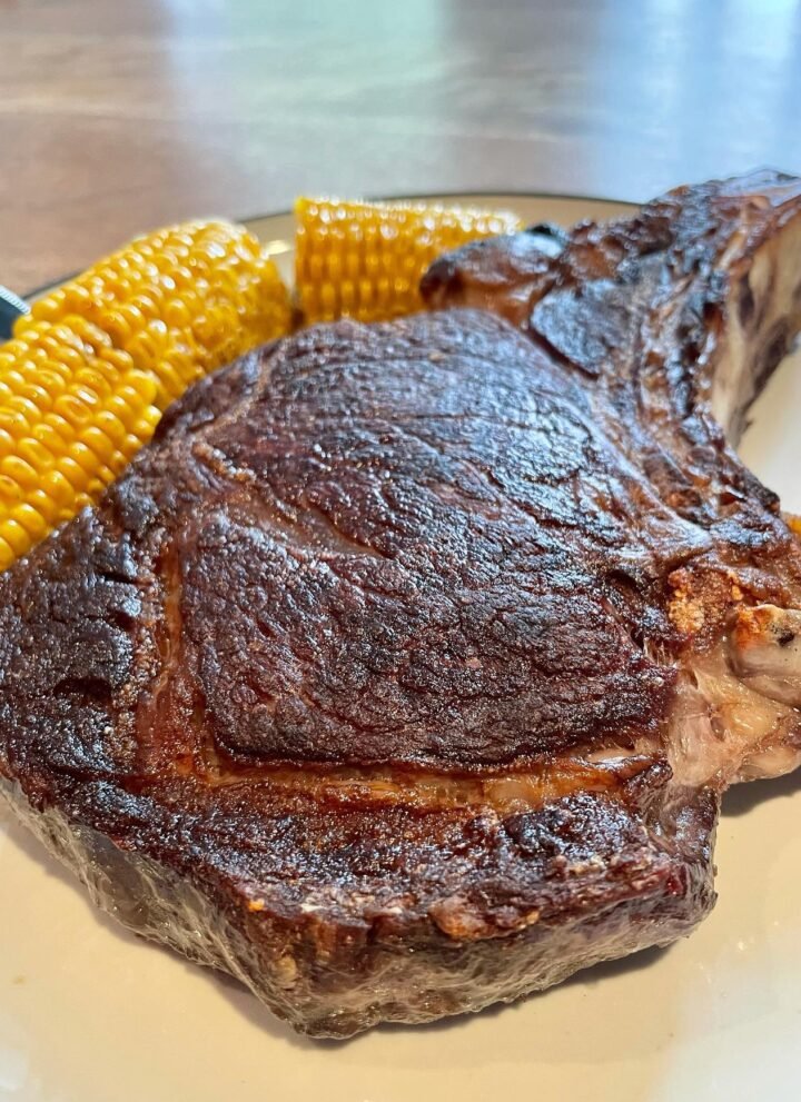 Campfire Steak and Fire Seared Corn on plate