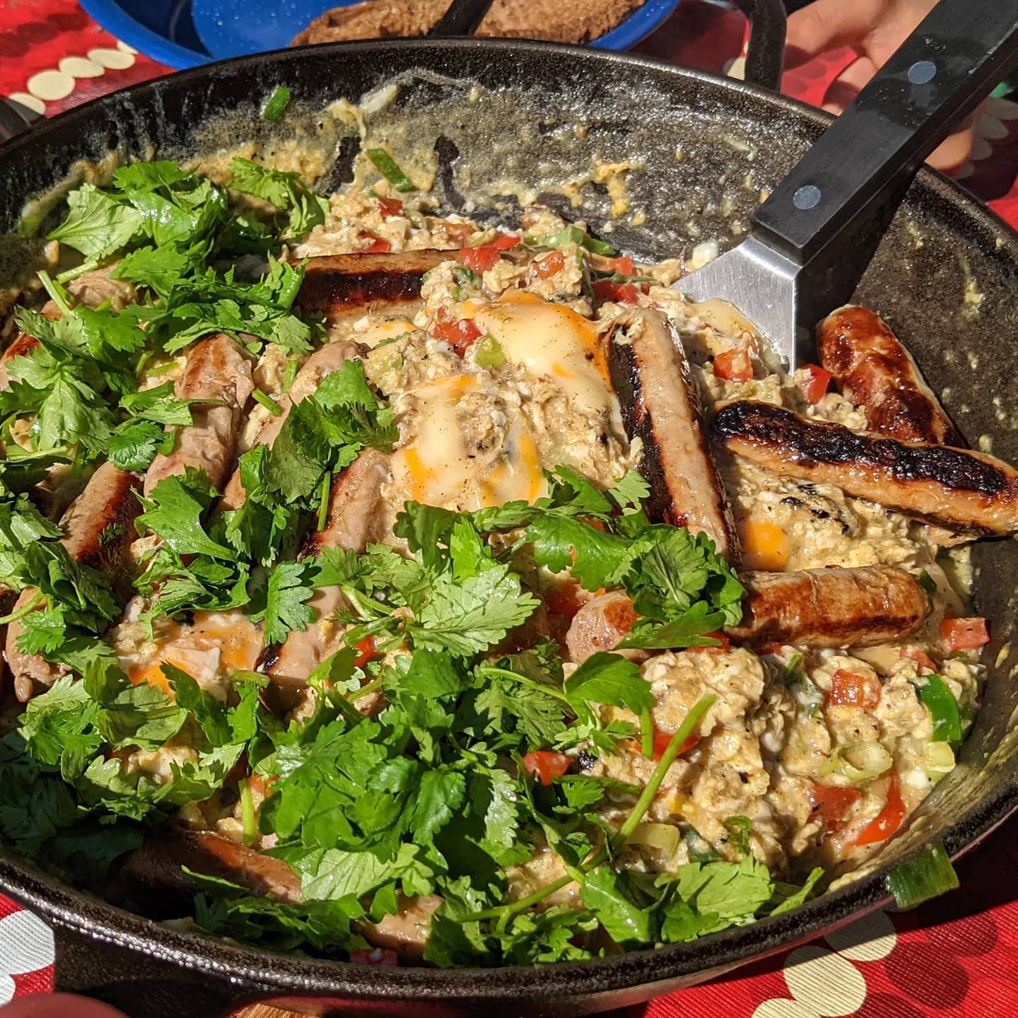 camping meal in pan
