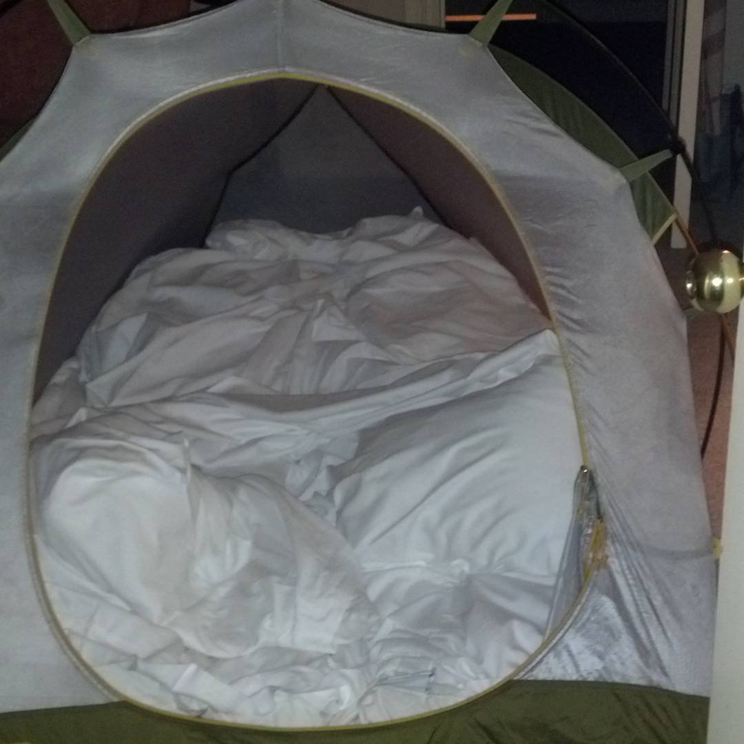 bed in tent camping