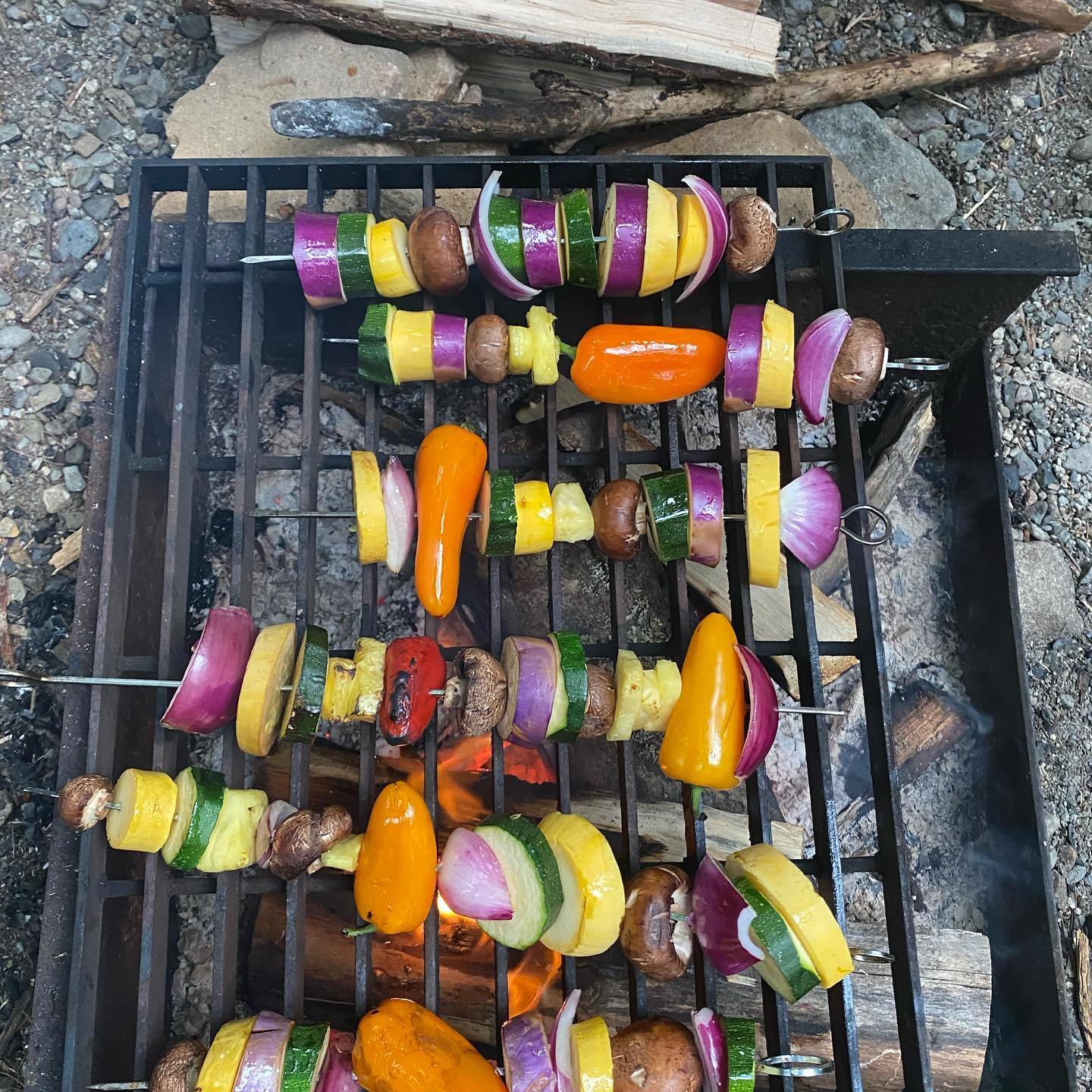 veggie and steak skewers