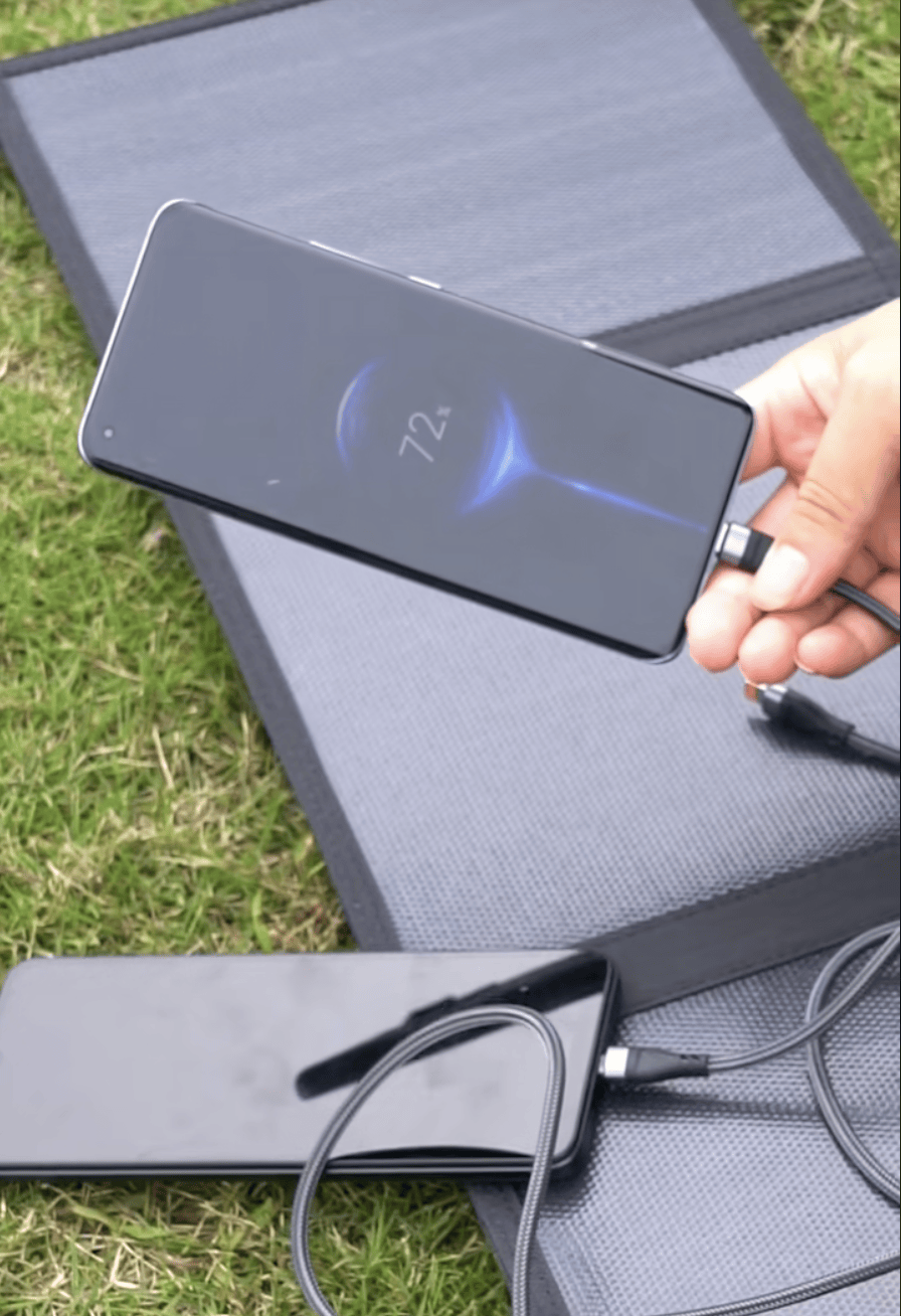 phone charging via solar panels in camping