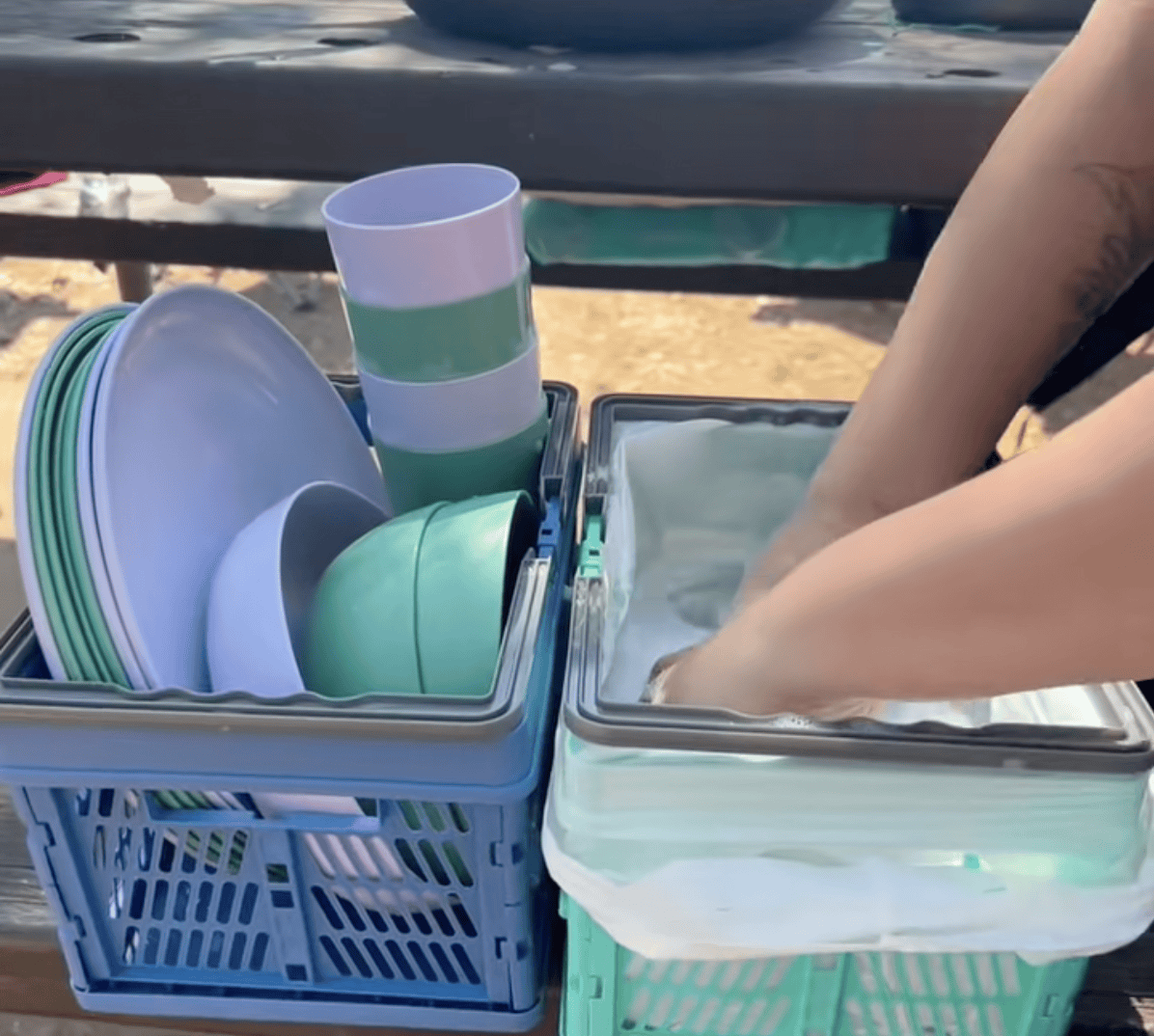 washing dish in car camping