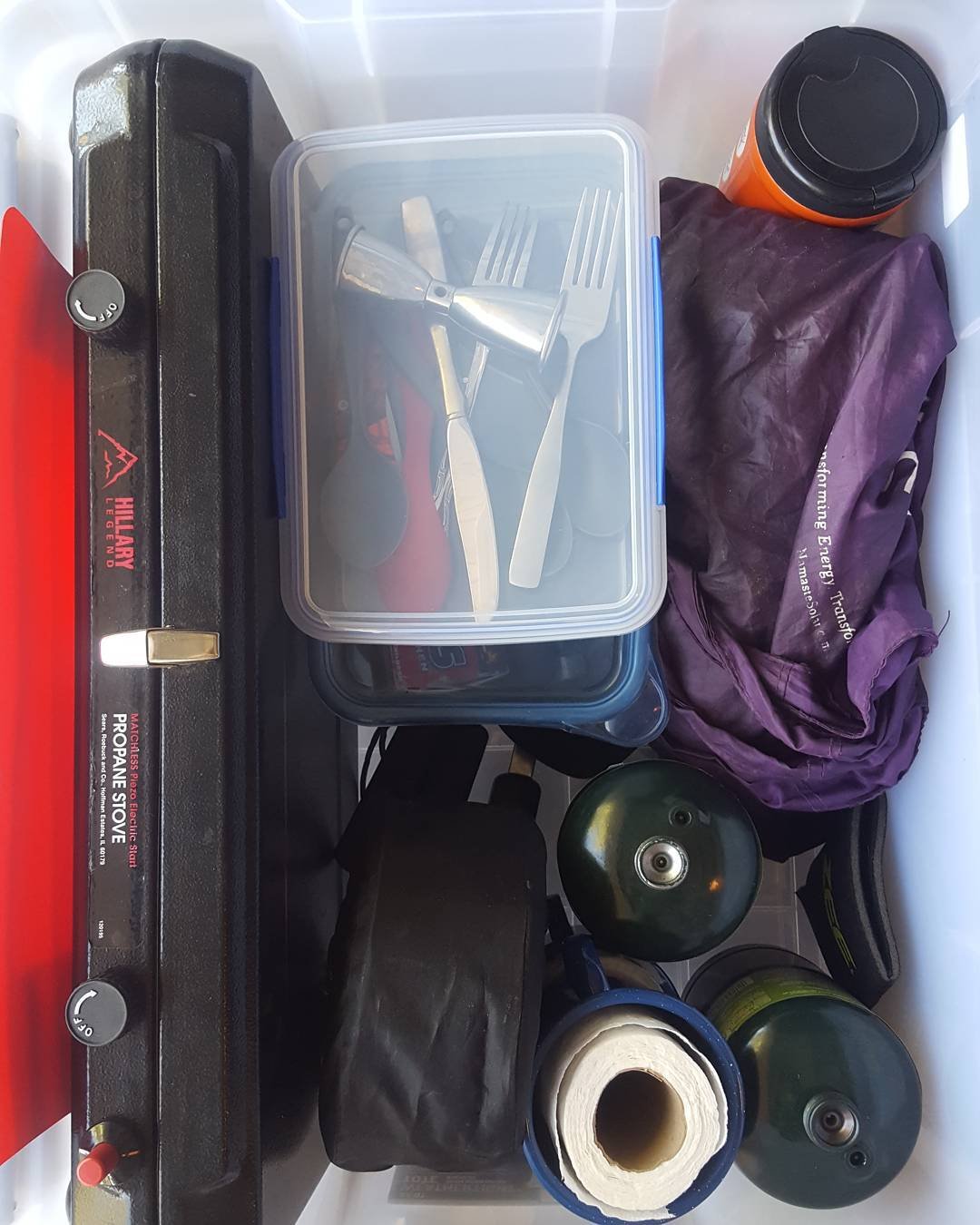 camping gear stored and organized