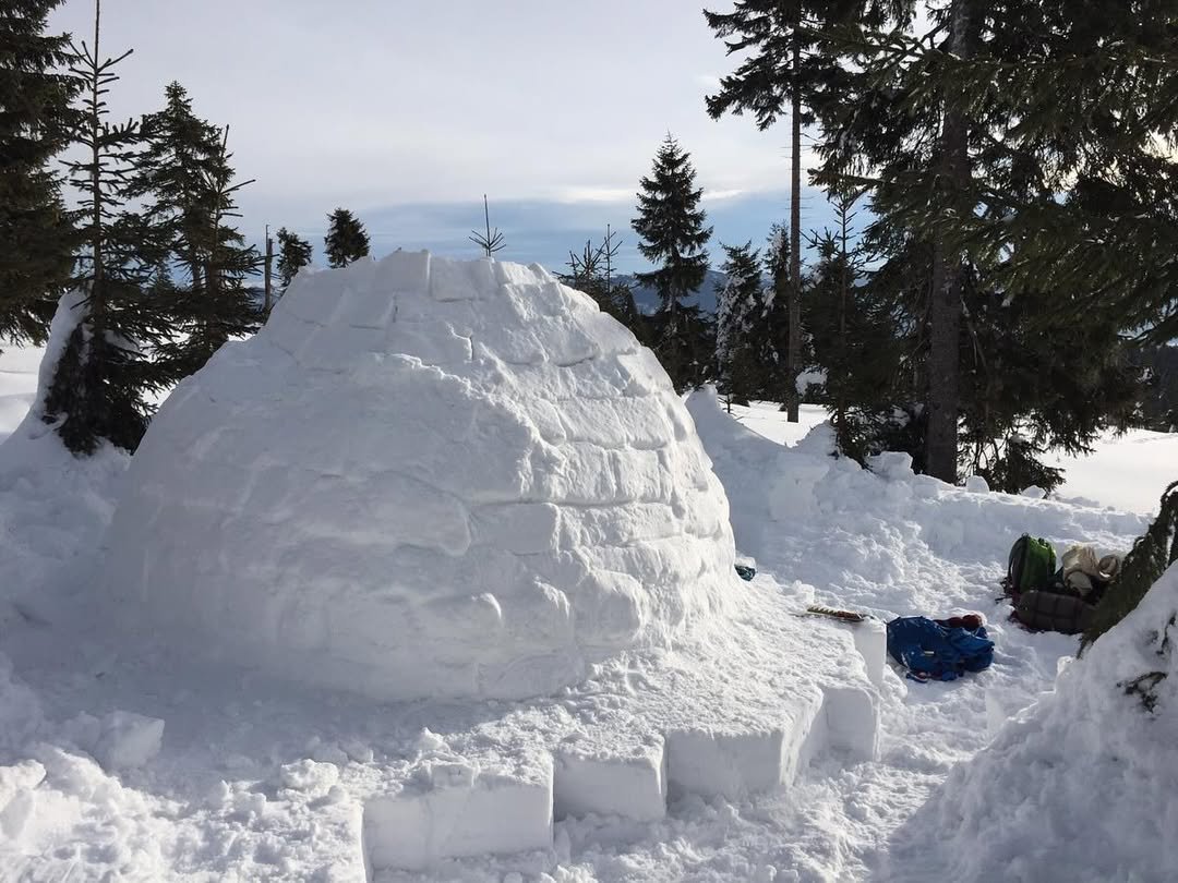 making Igloo while camping